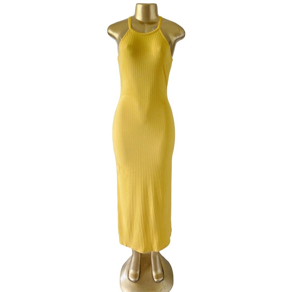 SADIE & SAGE Womens Size Small Yellow Sleeveless Ribbed Tank Maxi Dress New NWT